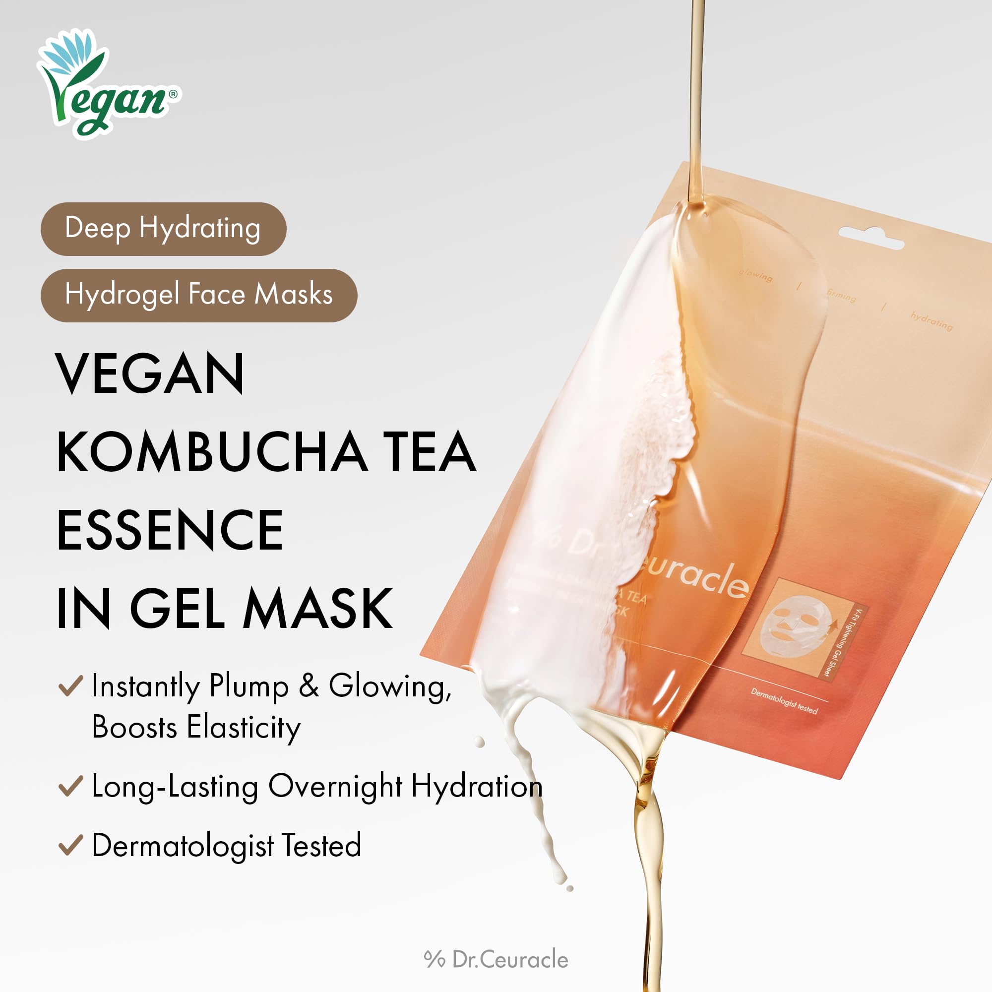 Leegeehaam Dr.Ceuracle Vegan Kombucha Gel Mask – Deep Hydration & Glass Glow Skin (4 Count)