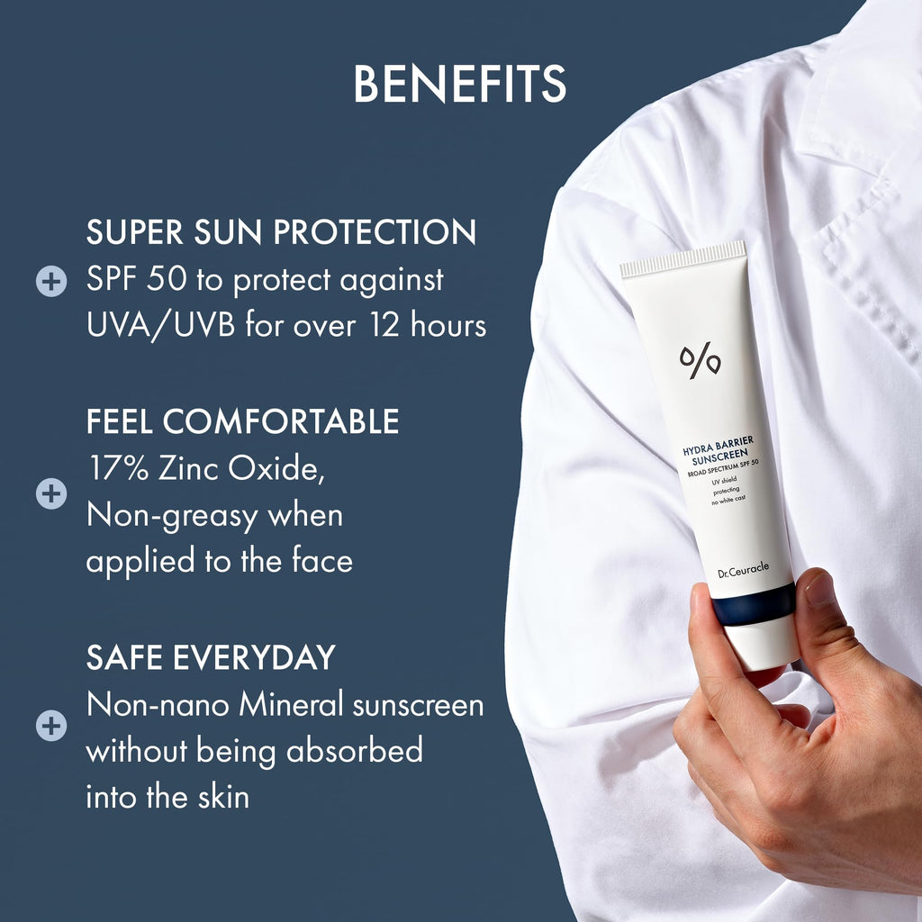 Leegeehaam Hydra Barrier Mineral Sunscreen SPF 50 – Zinc Oxide + Hyaluronic Acid, Dewy Glow