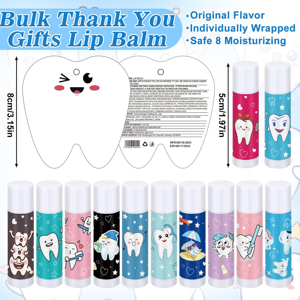 Leelosp 24 Pack Teeth-Themed Lip Balms – Dental Team Gift Set