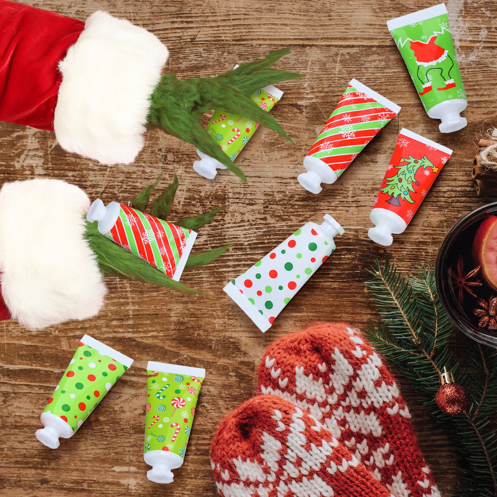 Leelosp 48-Piece Red & Green Christmas Hand Cream Gift Set | Pocket-Sized Moisturizers