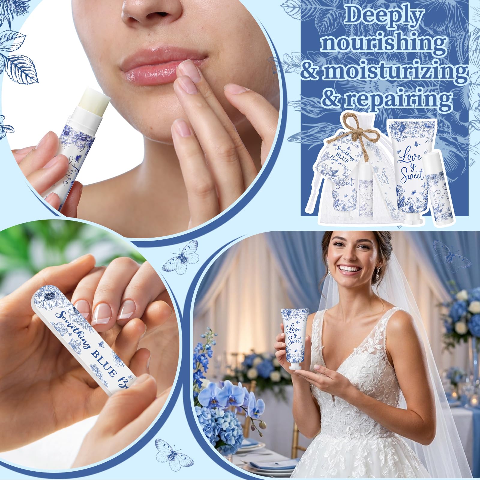 Leelosp Something Blue Bridal Shower Gift Set – 50-Piece Hand Cream, Lip Balm & Nail File