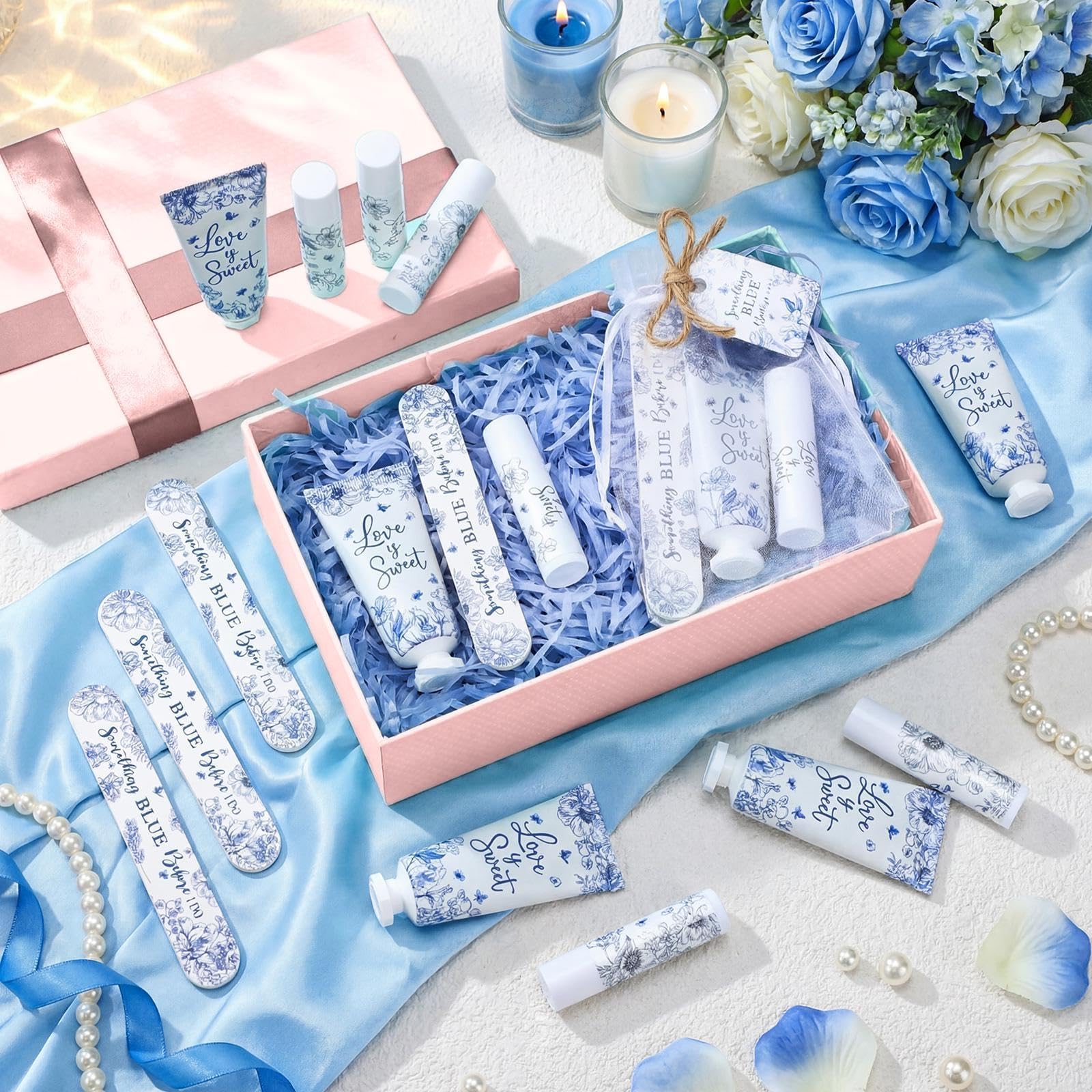 Leelosp Something Blue Bridal Shower Gift Set – 50-Piece Hand Cream, Lip Balm & Nail File