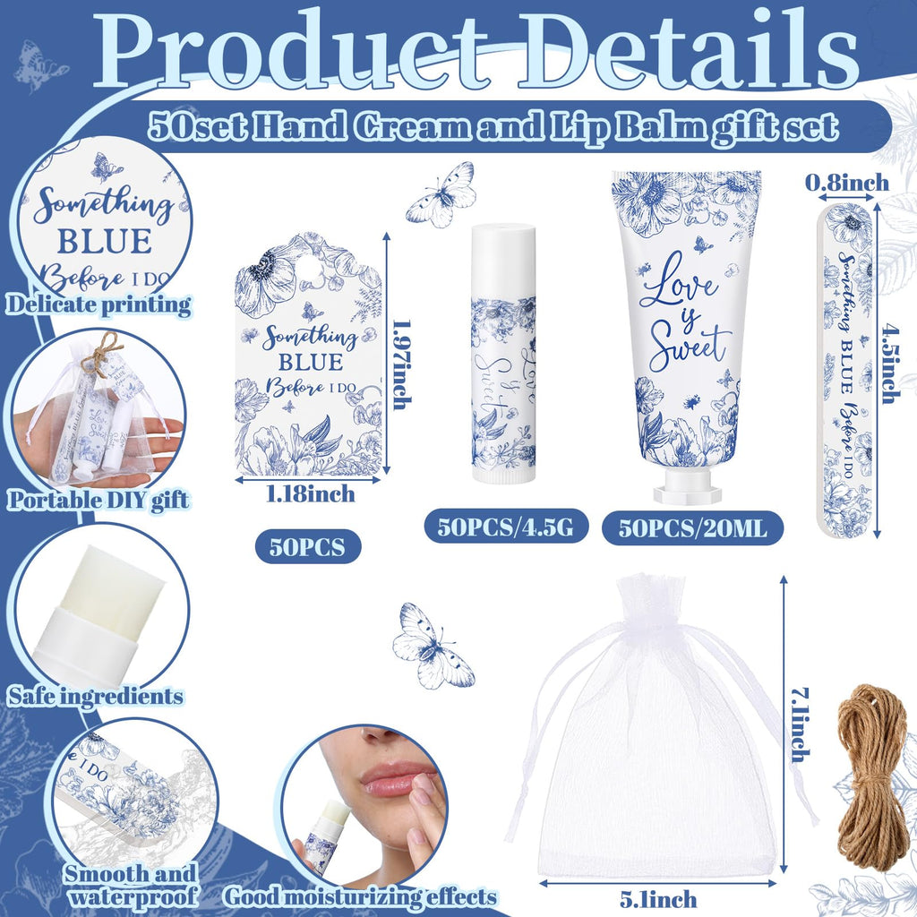 Leelosp Something Blue Bridal Shower Gift Set – 50-Piece Hand Cream, Lip Balm & Nail File