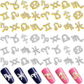 Leelosp 48 Pcs Zodiac Sign Nail Charms – 3D Rhinestone Jewelry for Nails & DIY Crafts (Gold & Silver)