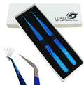 Leenax Eyelash Extension Tweezers Set – 2-Piece Straight & Curved with Diamond Grip, Blue, 14cm