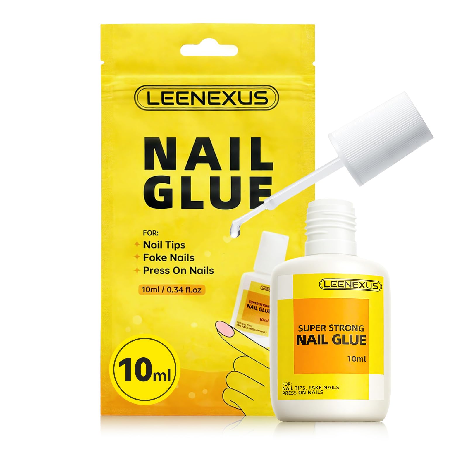 LEENEXUS Super Strong Brush-On Nail Glue Gel | 10ml Advanced Resin Formula with Deep Micro-Anchoring, Fast-Drying & Mess-Free