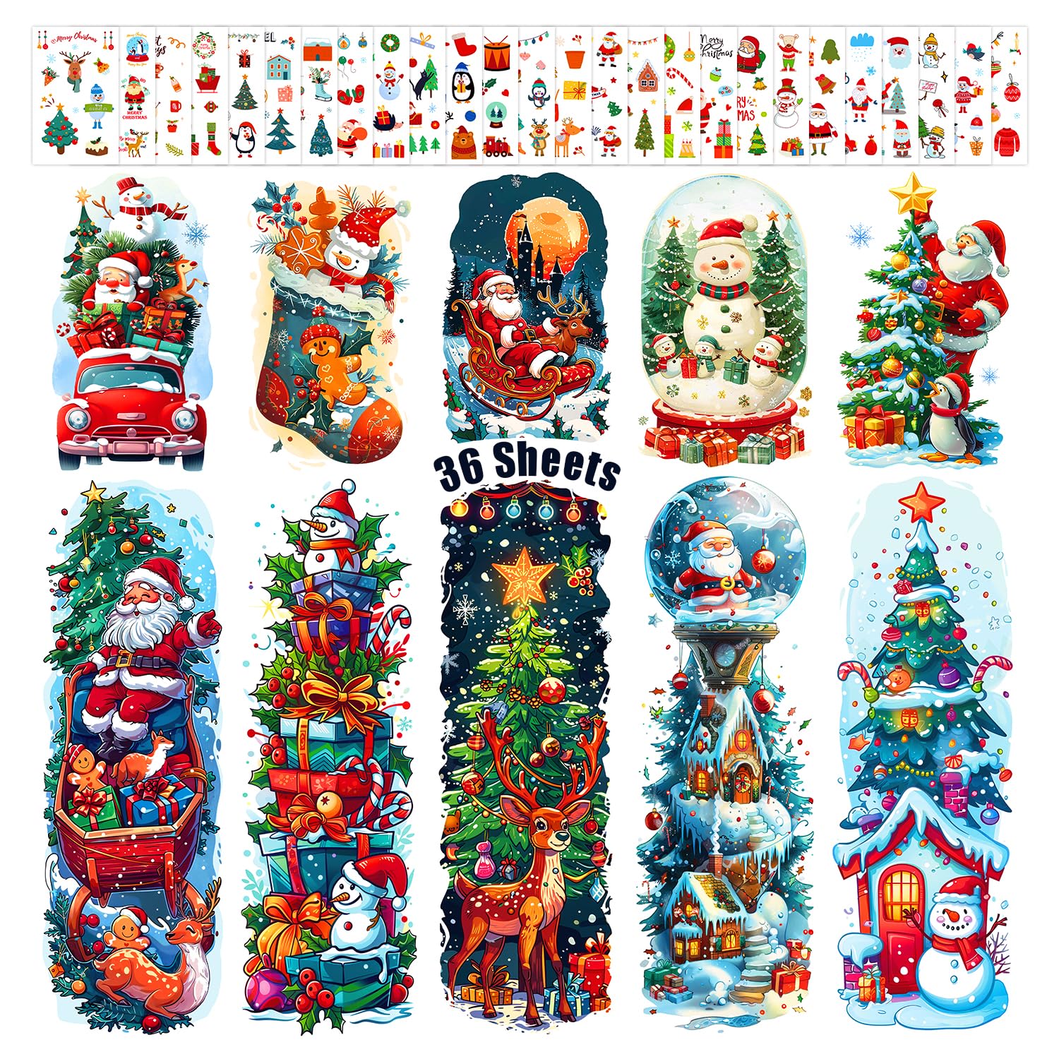 Leesgel 36 Sheets Christmas Full Arm Tattoos for Kids – Snowy Santa and Snowmen
