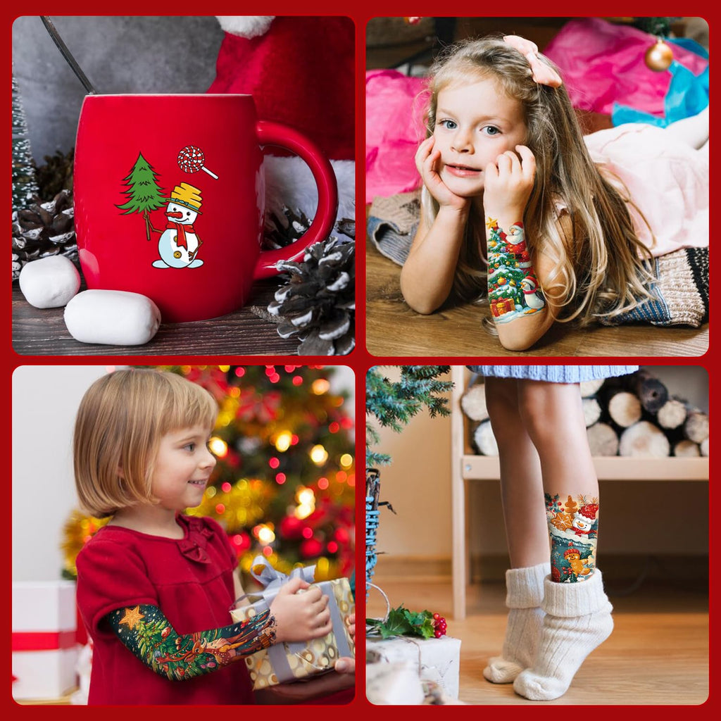 Leesgel 36 Sheets Christmas Full Arm Tattoos for Kids – Snowy Santa and Snowmen