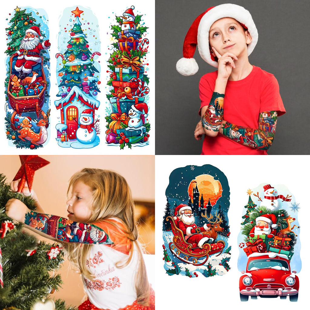 Leesgel 36 Sheets Christmas Full Arm Tattoos for Kids – Snowy Santa and Snowmen