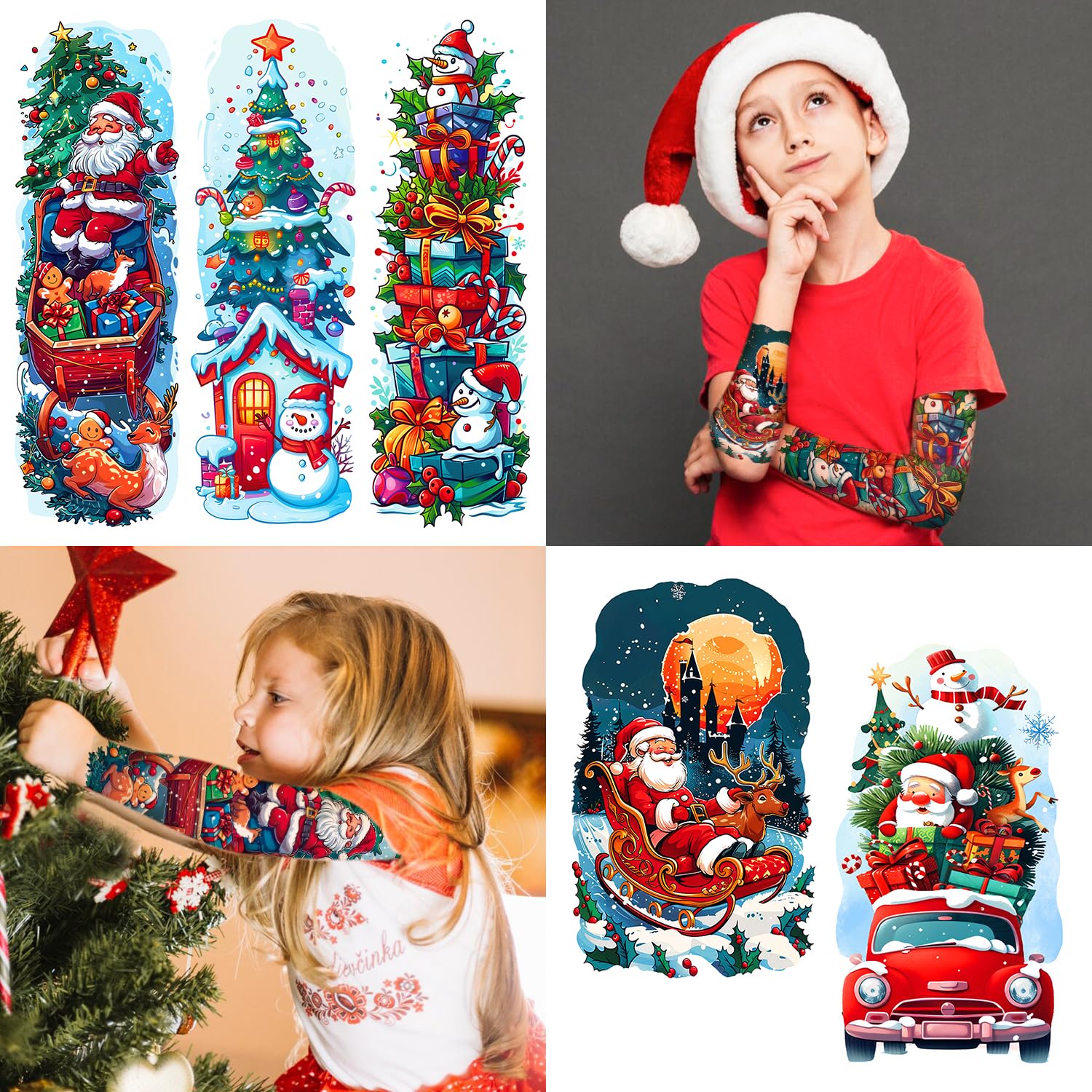 Leesgel 36 Sheets Christmas Full Arm Tattoos for Kids – Snowy Santa and Snowmen