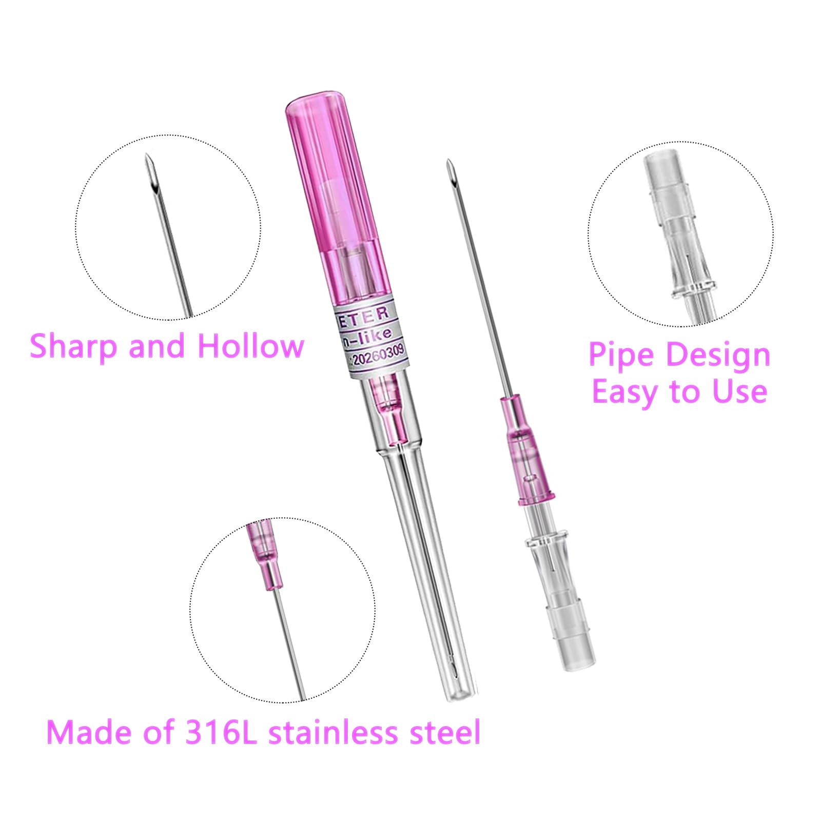 LEEYUKA Catheter Piercing Needles – Mixed Sizes 14G-22G (50 pcs)