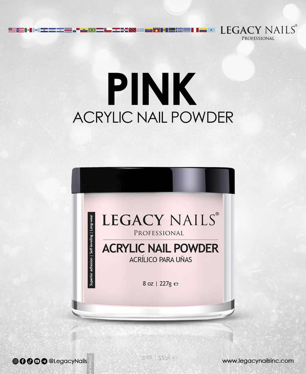 Legacy Nails Crystal Pink Acrylic Powder – 1 lb / 16 oz – Natural Pink Finish for French Manicures