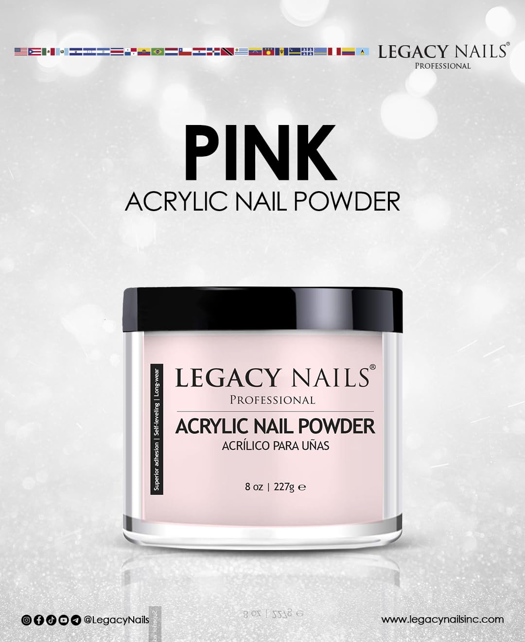 Legacy Nails Crystal Pink Acrylic Powder – 1 lb / 16 oz – Natural Pink Finish for French Manicures