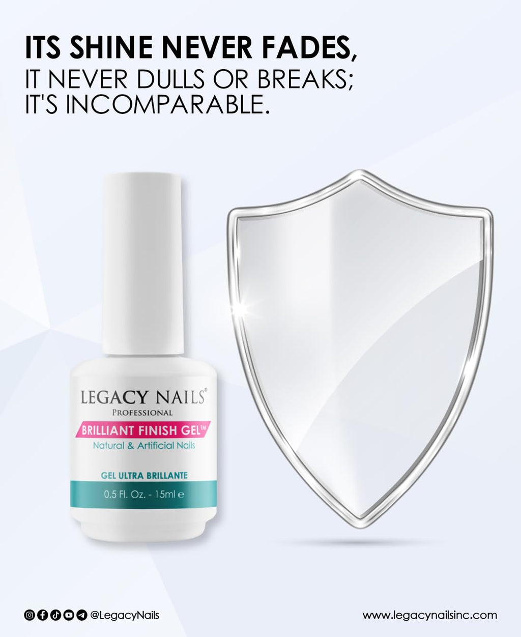 Legacy Nails BRILLANT FINISH GEL Top Coat 0.5oz — High-Gloss, Chip-Resistant, Quick-Curing
