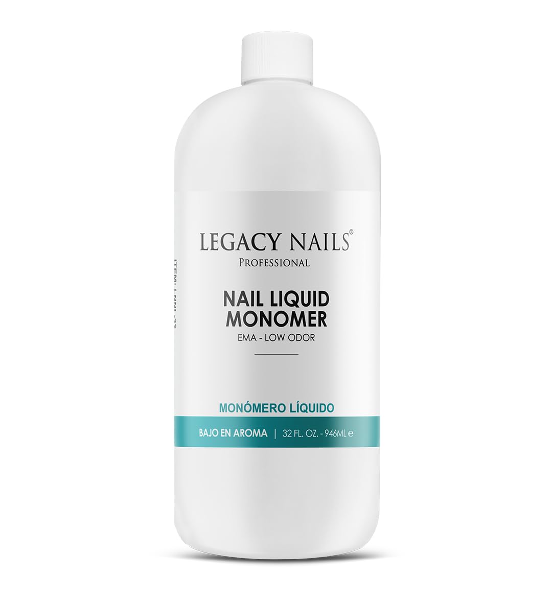 Legacy Nails Professional NAIL LIQUID MONOMER – MMA-Free, Acetone-Free, Low-Odor, Compatible with All Acrylic Powders – 946ml / 32 fl oz