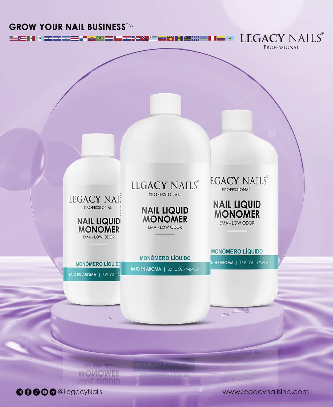Legacy Nails Professional NAIL LIQUID MONOMER – MMA-Free, Acetone-Free, Low-Odor, Compatible with All Acrylic Powders – 946ml / 32 fl oz