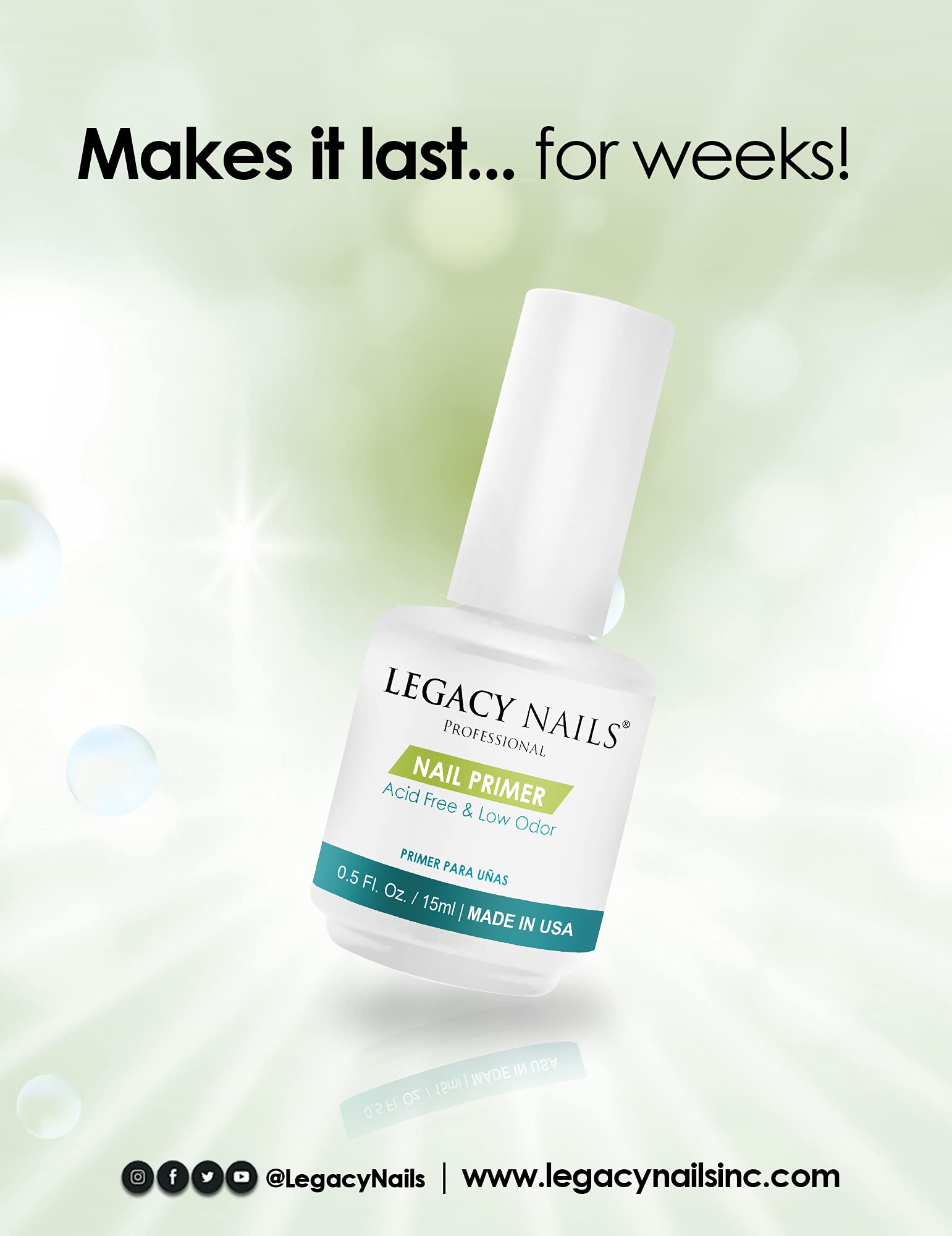 Legacy Nails Nail Primer 0.5oz/15ml – Acid-Free, Low Odor, pH Leveling Polymer
