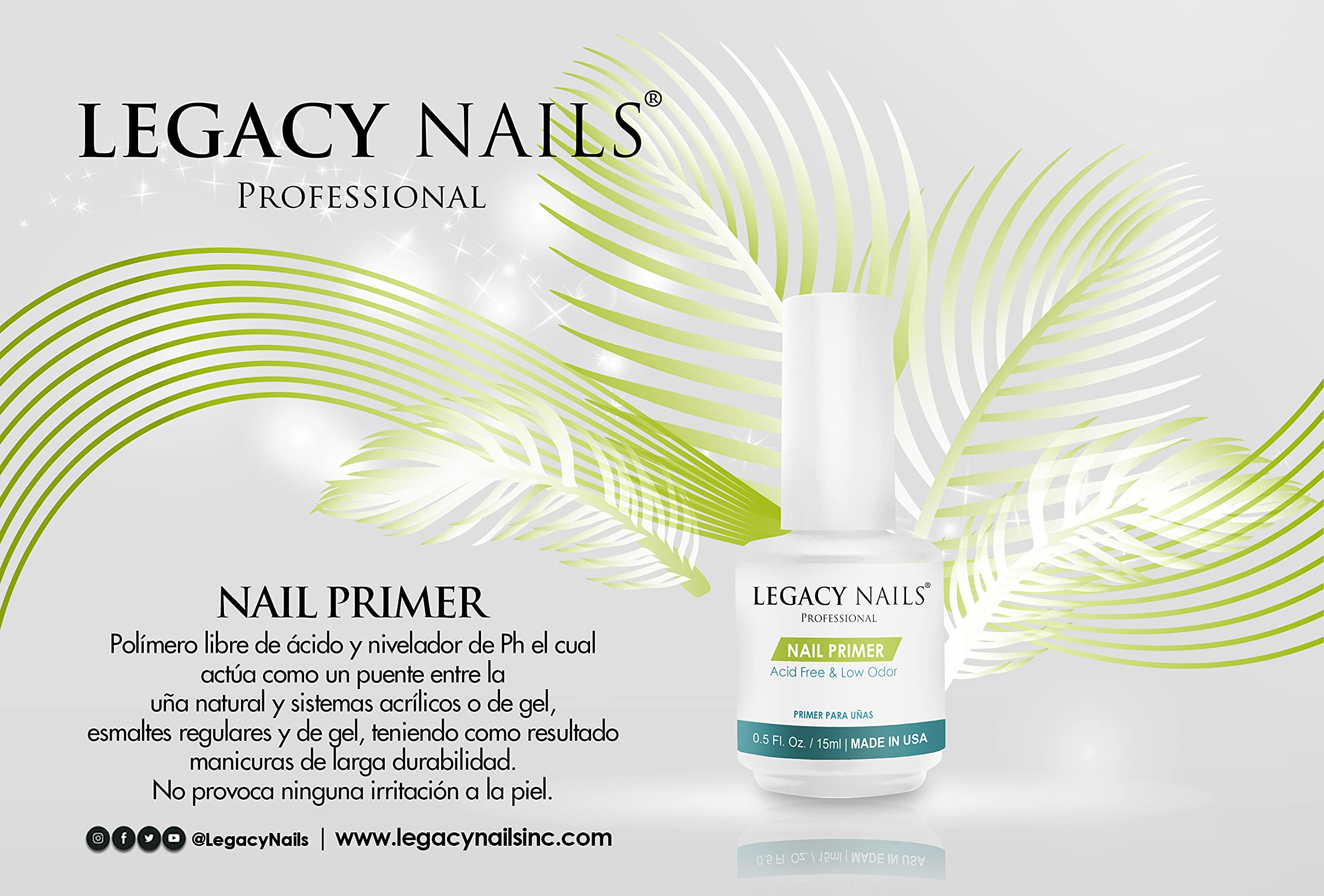 Legacy Nails Nail Primer 0.5oz/15ml – Acid-Free, Low Odor, pH Leveling Polymer