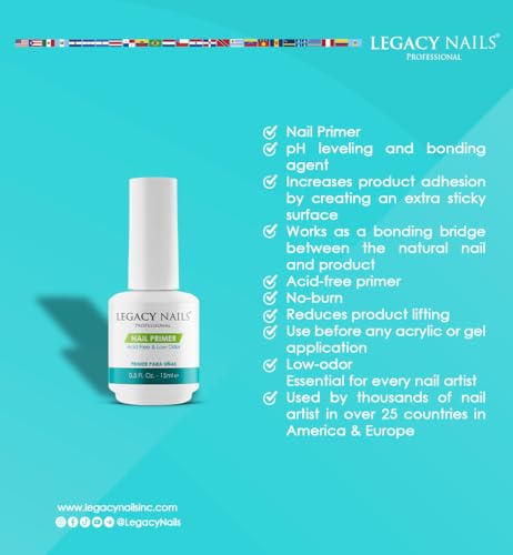 Legacy Nails Nail Primer 0.5oz/15ml – Acid-Free, Low Odor, pH Leveling Polymer
