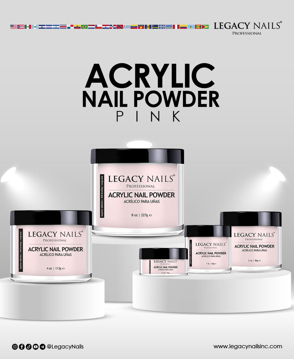 Legacy Nails Crystal Pink Acrylic Powder – 1 lb / 16 oz – Natural Pink Finish for French Manicures