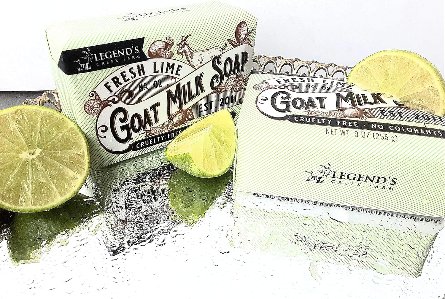 Legend's Creek Goat Milk Soap – Triple Milled Moisturizing Bar, Fresh Lime, 9 oz (Pack of 2)