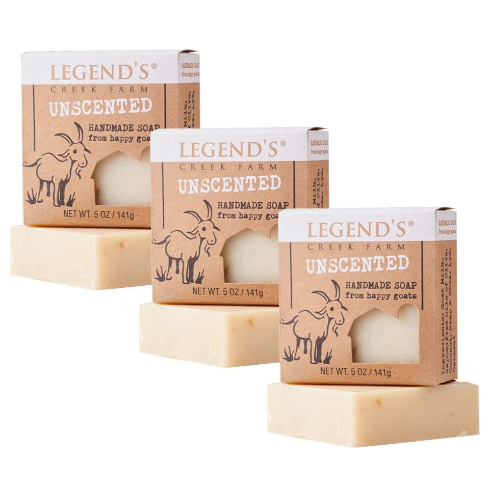 Legend's Creek Goat Milk Soap - Unscented 3-Pack | Gentle Hand & Body Bar, Handmade in USA