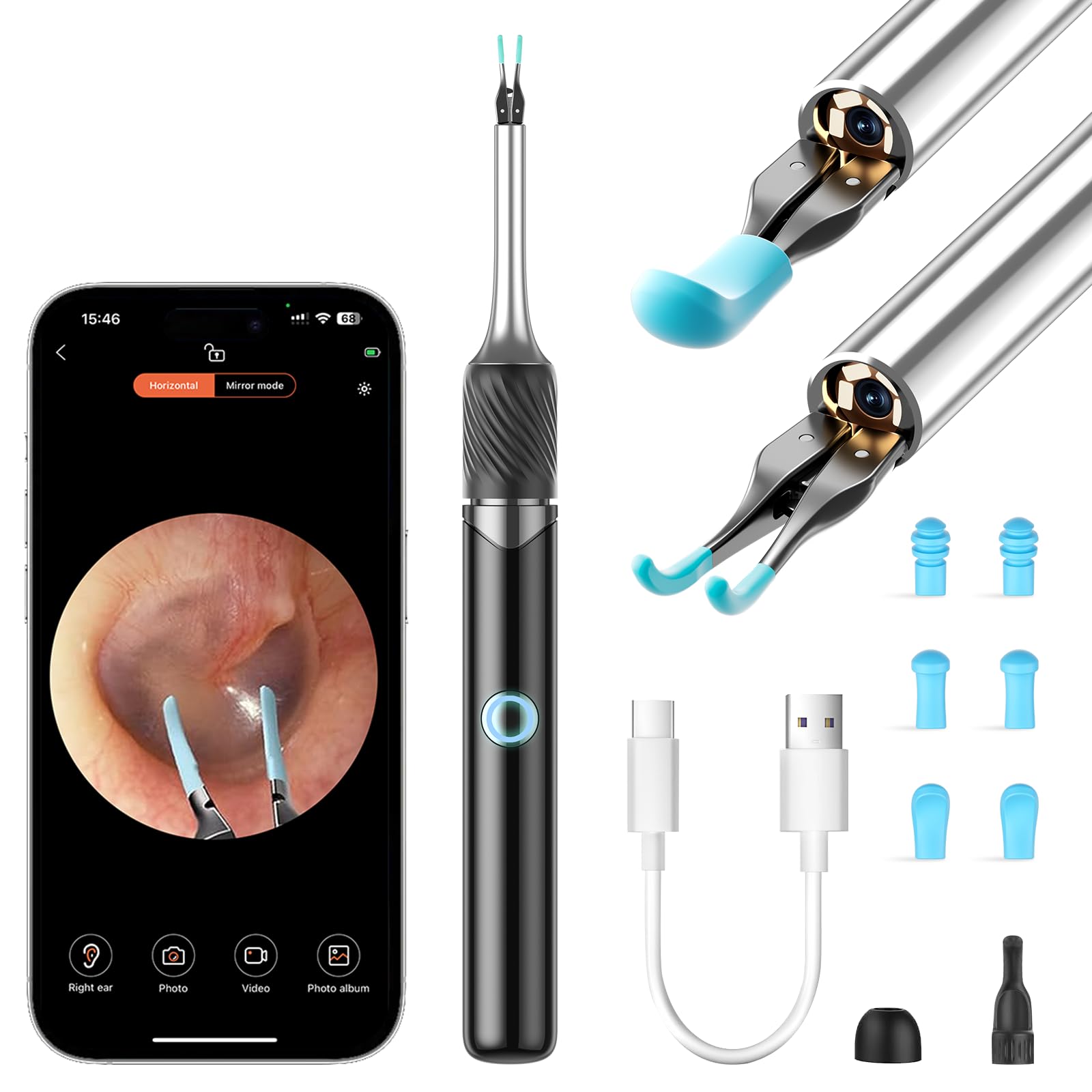 LEIPUT Ear Cleaner Kit: 360° View Otoscope with Tweezers & Light, iOS & Android