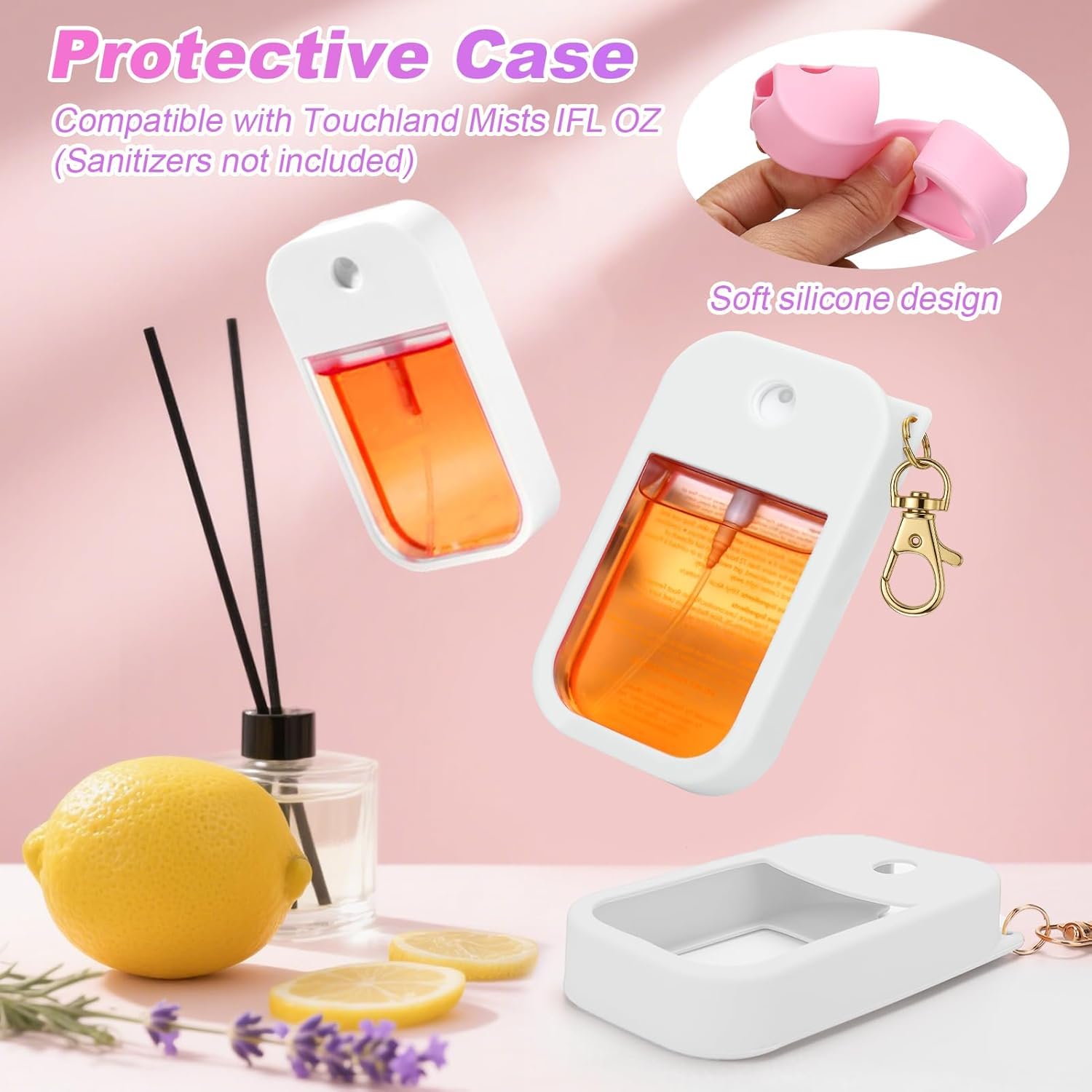 LEISENOR Silicone Case for Touchland Power Mist & Glow Mist — Protective 1 oz Case with 360° Keychain
