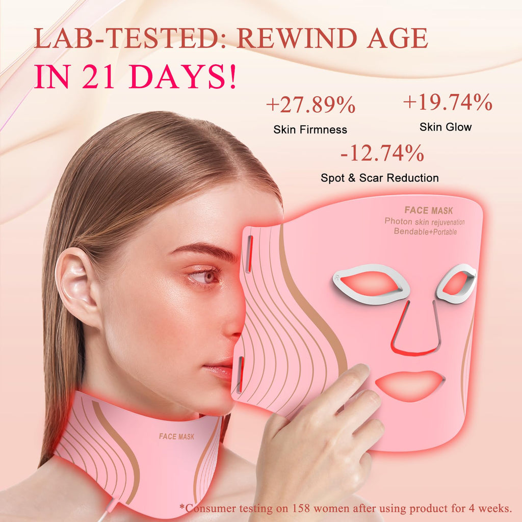 LEKKSA Red Light Therapy Mask for Face & Neck – 309 LEDs, 7 Modes, Rechargeable