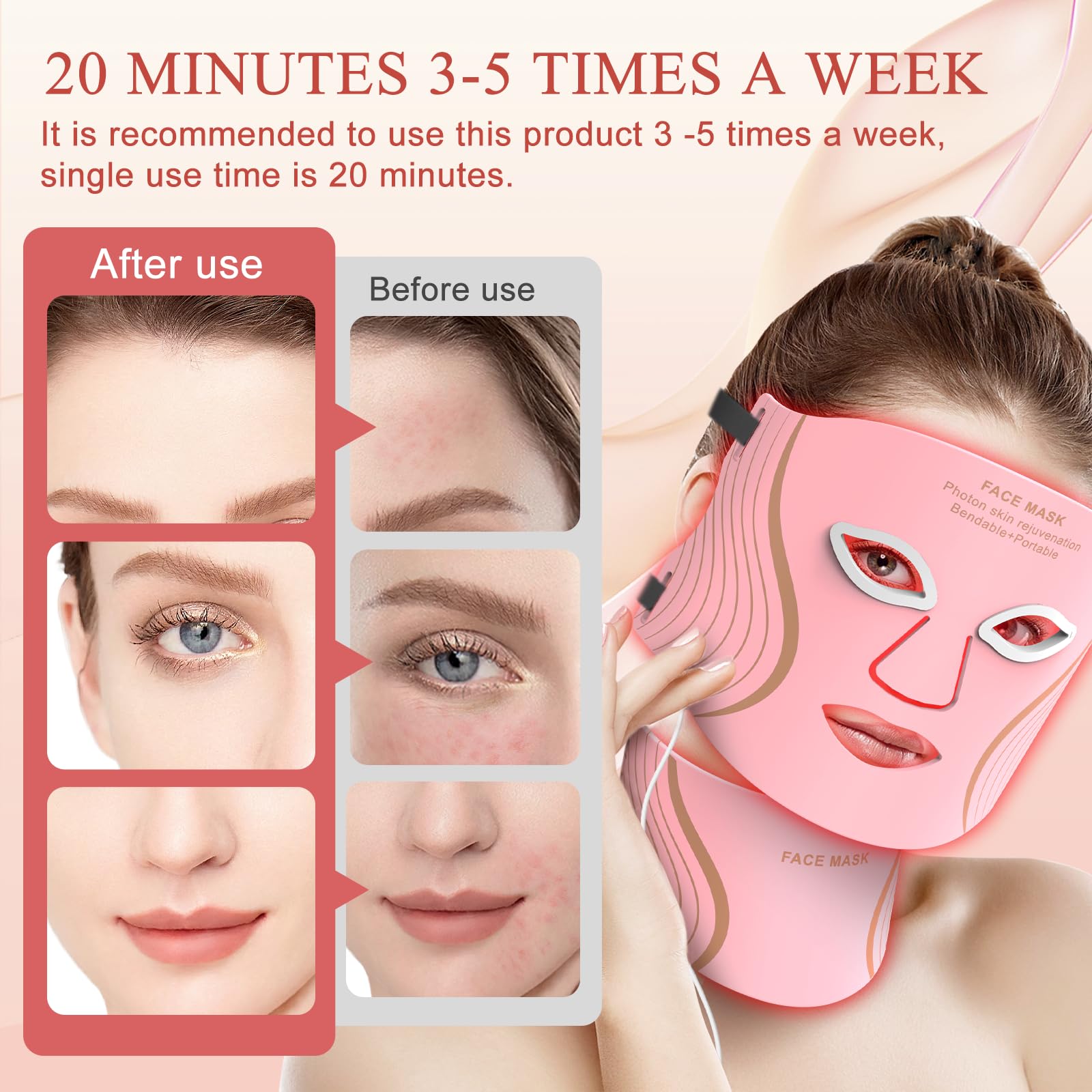 LEKKSA Red Light Therapy Mask for Face & Neck – 309 LEDs, 7 Modes, Rechargeable