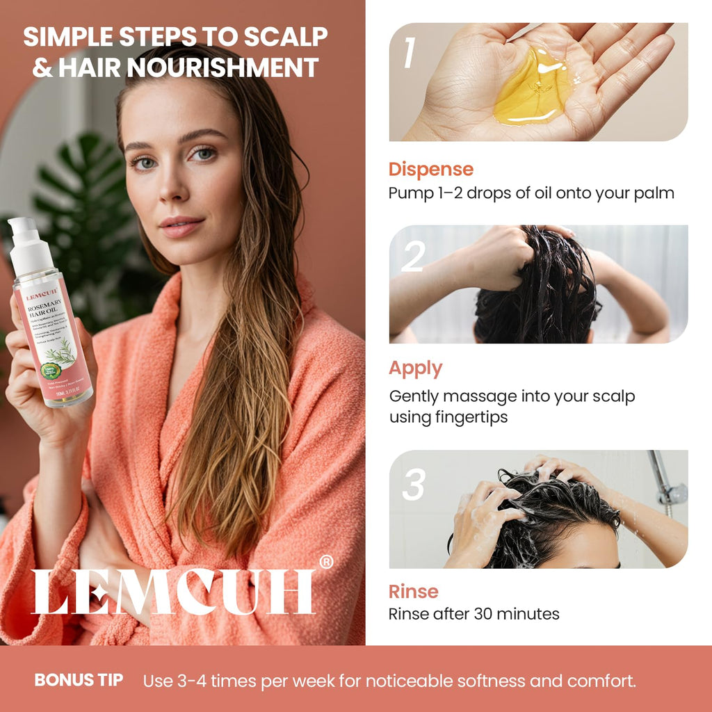 Lemcuh Hair Growth Serum Oil for Women | 100% Vegan Herbal Extracts, Follicle Activation, 3.7 fl oz