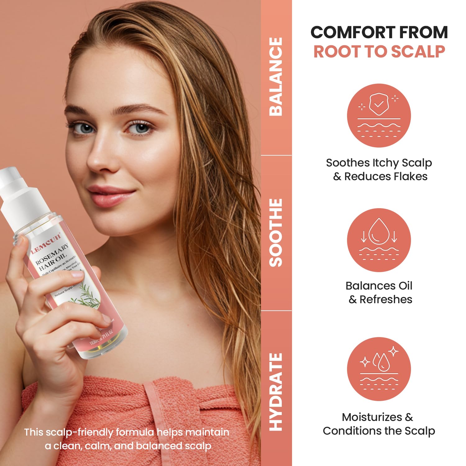 Lemcuh Hair Growth Serum Oil for Women | 100% Vegan Herbal Extracts, Follicle Activation, 3.7 fl oz