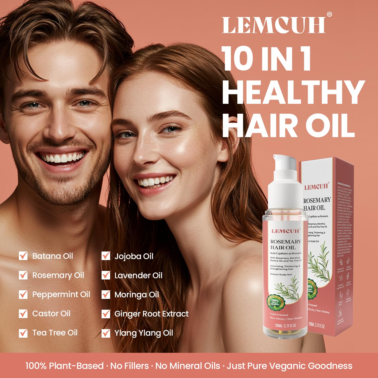 Lemcuh Hair Growth Serum Oil for Women | 100% Vegan Herbal Extracts, Follicle Activation, 3.7 fl oz