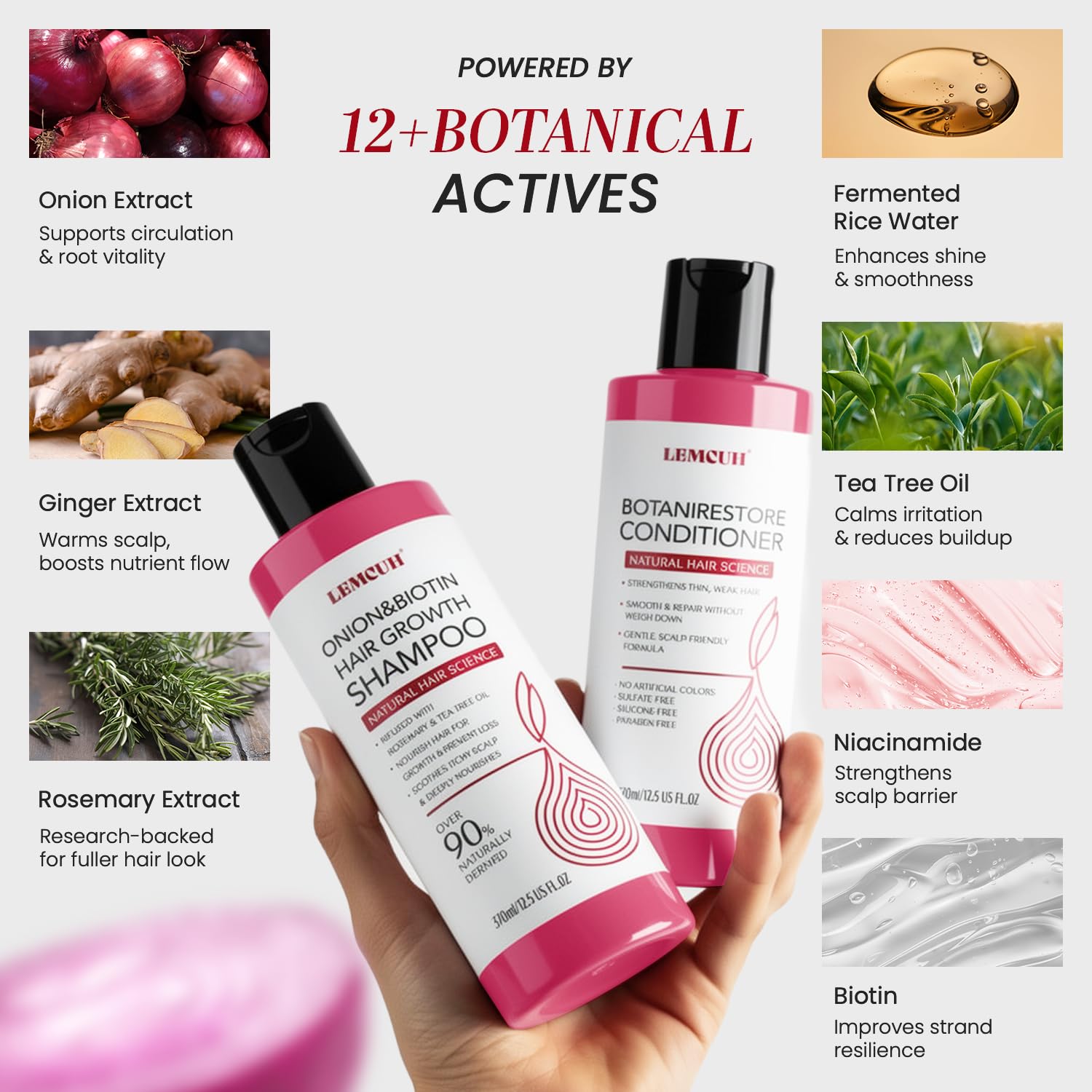 Lemcuh Hair Growth Shampoo & Conditioner Set – Onion Biotin with Rosemary & Tea Tree