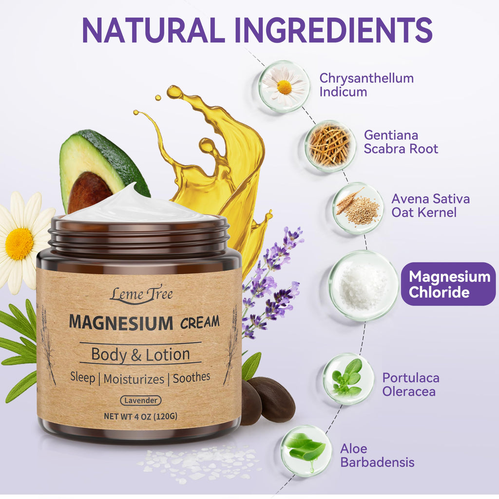LemeTree Magnesium Cream for Sleep | Nighttime Topical Magnesium Lotion