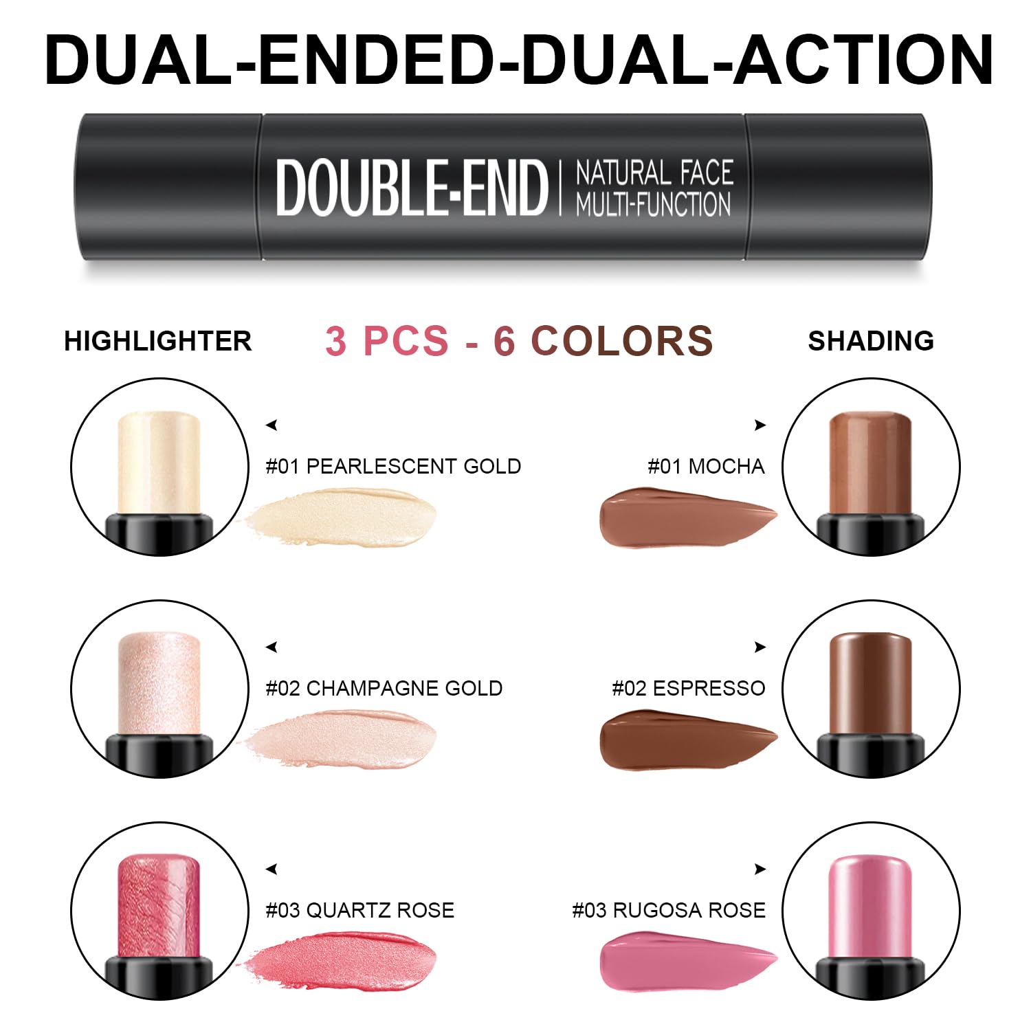 LemonSac 6 Colors Cream Contour Stick Kit — Double-End Contour, Blush, Bronzer, Highlighter