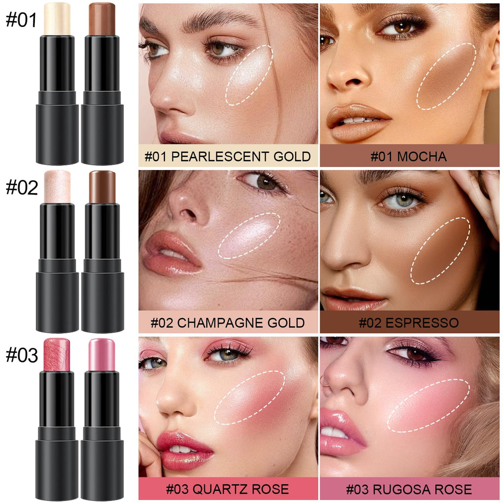 LemonSac 6 Colors Cream Contour Stick Kit — Double-End Contour, Blush, Bronzer, Highlighter