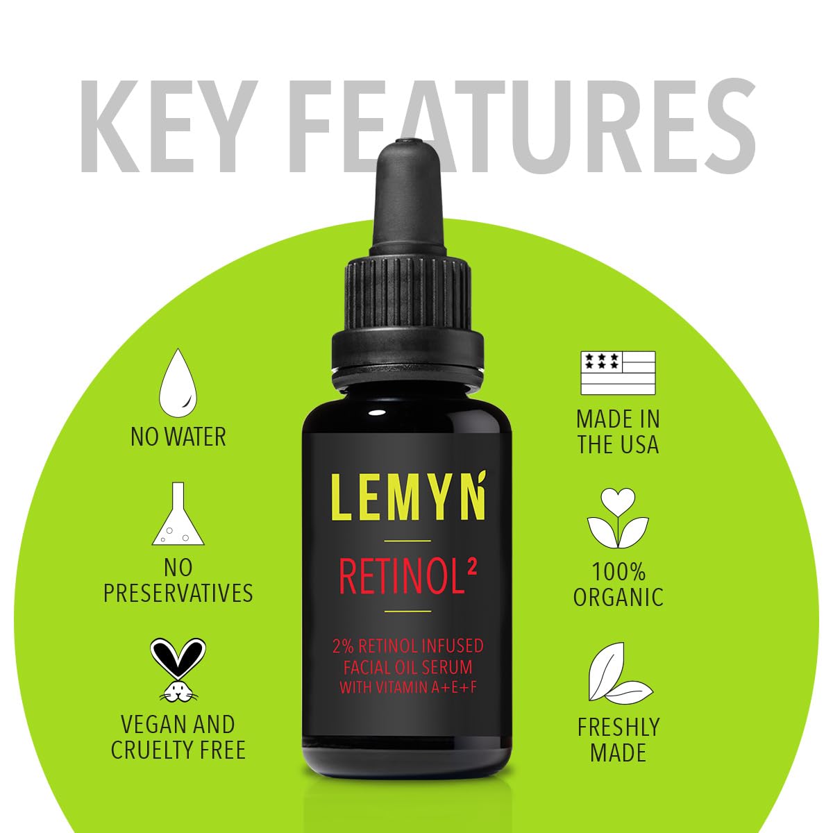 Lemyn Organics Retinol2 Facial Oil Serum – 2% Advanced Gentle Retinol, Hydration & Firming | 15ml