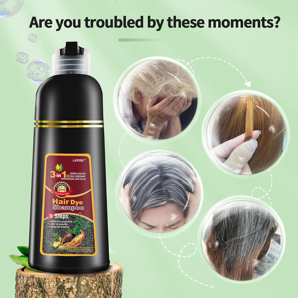 Leorx Hair Dye Shampoo 3-In-1 Blonde Brown Color – Instant Herbal Coloring