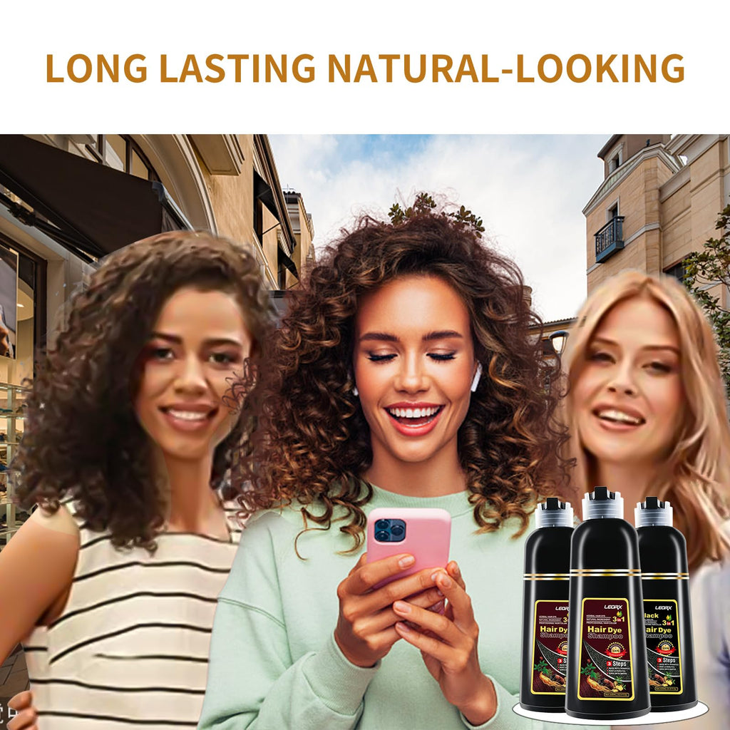 Leorx 3 In 1 Brown Hair Dye Shampoo - Even Color in 15–20 Minutes (16.9 oz)