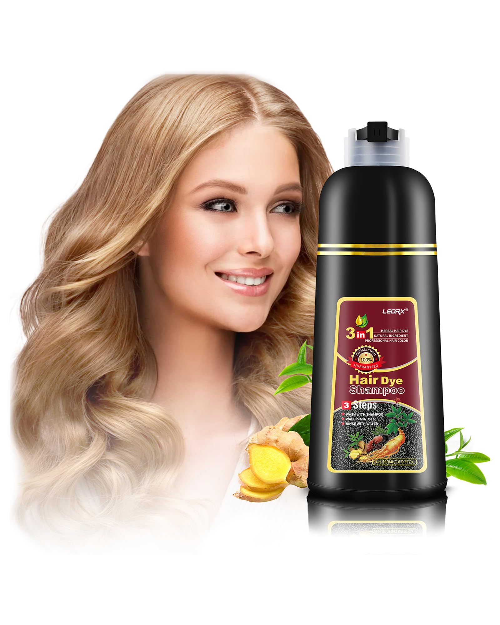 Leorx Hair Dye Shampoo 3-In-1 Blonde Brown Color – Instant Herbal Coloring