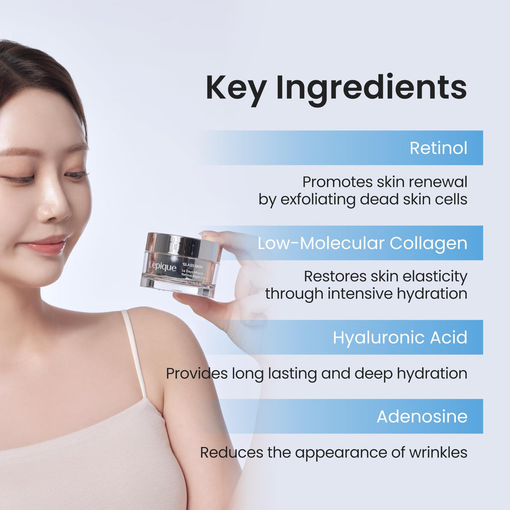 Lepique Retinol Night Cream 1.69oz – Korean Premium Overnight Repair for Face & Neck (Collagen, Centella, Hyaluronic Acid)
