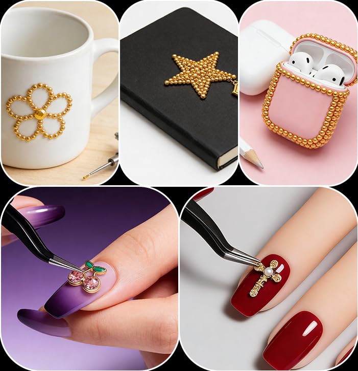 LERBOU Gold Nail Charms & Gems Set — 4 Boxes DIY Nail Decorations Kit | Gold 3D Charms, Champagne Rhinestones, Y2K Punk Style