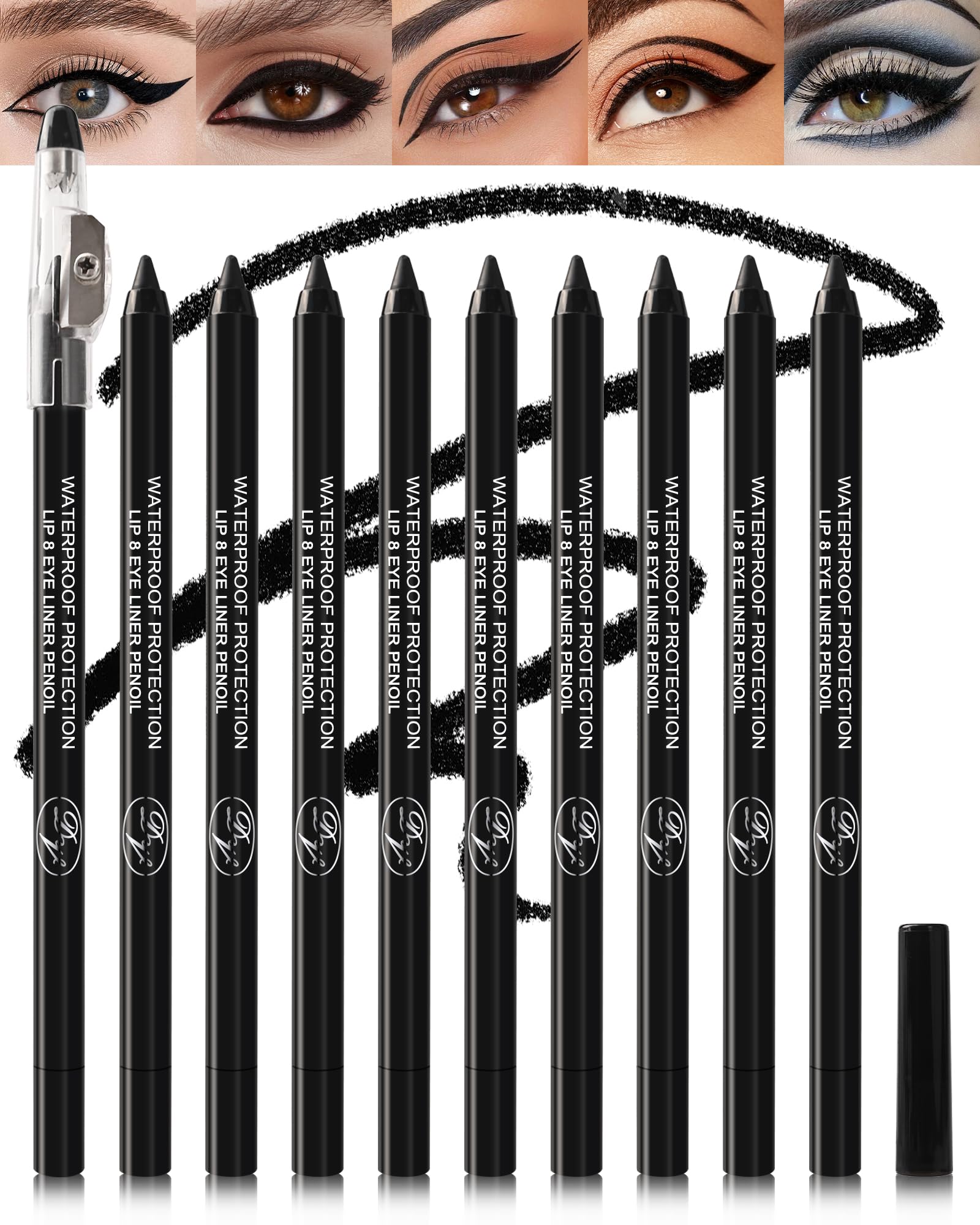 Lestpola 10 Pcs Gel Eyeliner Pencil Set – Waterproof Matte Liners with Sharpener