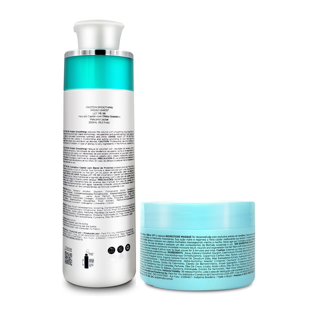 Let Me Be Smoothing Protein 500ml + Biorestore Mask 250g – One-Step Brazilian Keratin System for Frizz Control & Deep Hydration