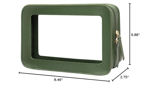 LETGO Clear Makeup Bag – TSA-Approved Travel Organizer, PU Saffiano Leather, Vintage Green