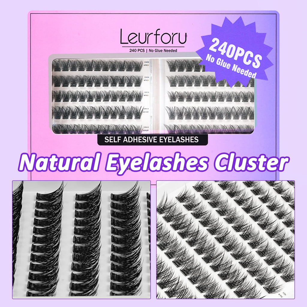 Leurforu Self-Adhesive Eyelash Clusters Kit – 240 Pcs, No Glue Needed