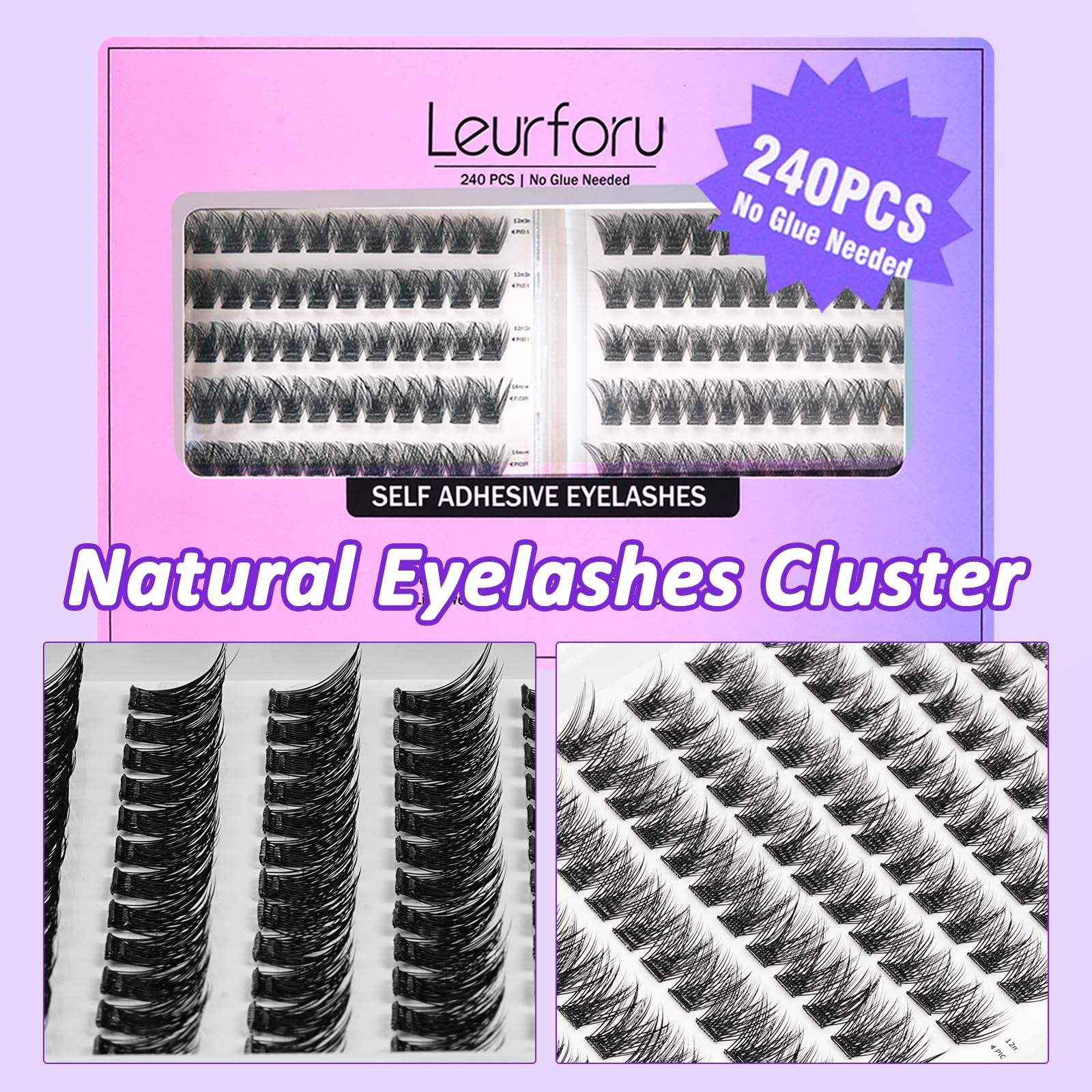 Leurforu Self-Adhesive Eyelash Clusters Kit – 240 Pcs, No Glue Needed