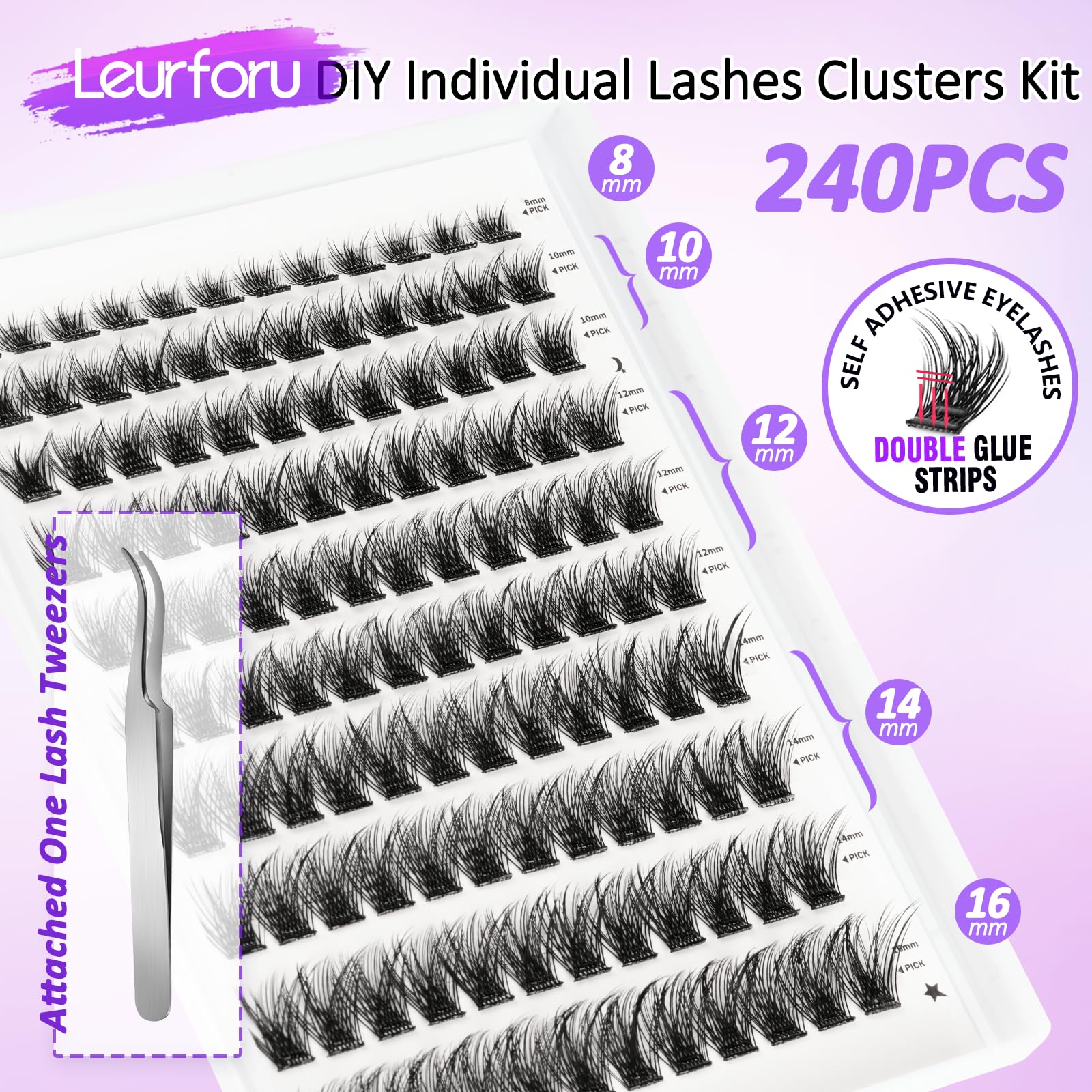 Leurforu Self-Adhesive Eyelash Clusters Kit – 240 Pcs, No Glue Needed