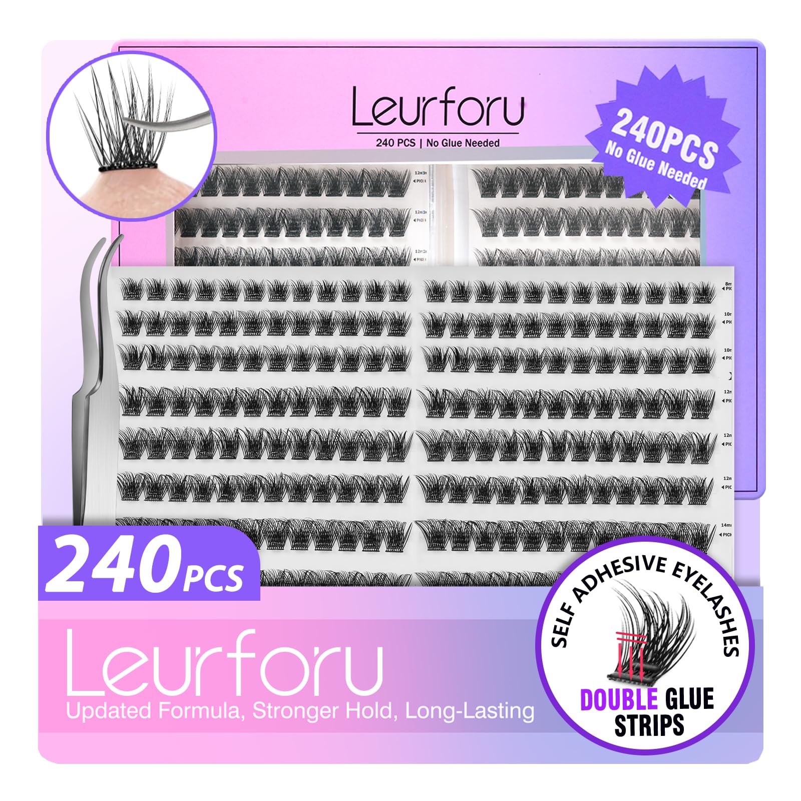 Leurforu Self-Adhesive Eyelash Clusters Kit – 240 Pcs, No Glue Needed